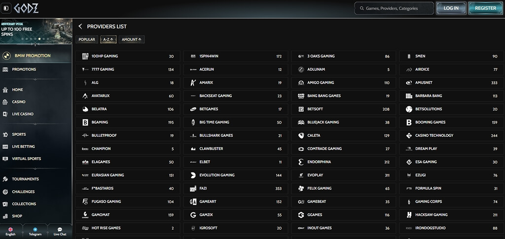 Godz Casino Game Providers