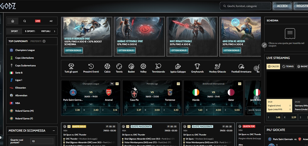 Godz Casinò Scommesse sportive