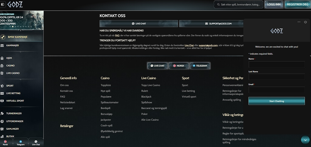 Godz Kasino Kontakt oss