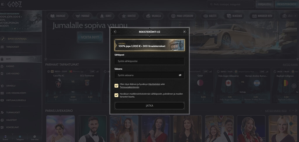 Godz Kasinoon rekisteröityminen