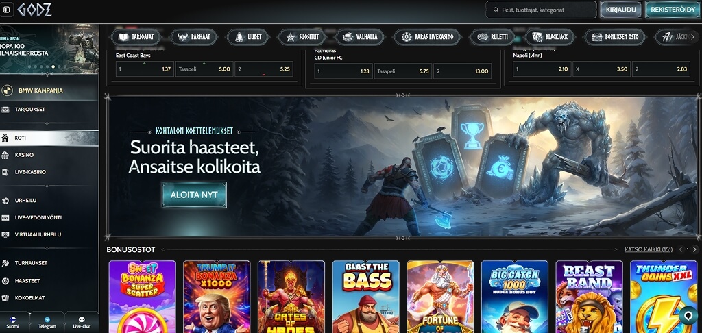 Godz kasinon käyttöliittymä
