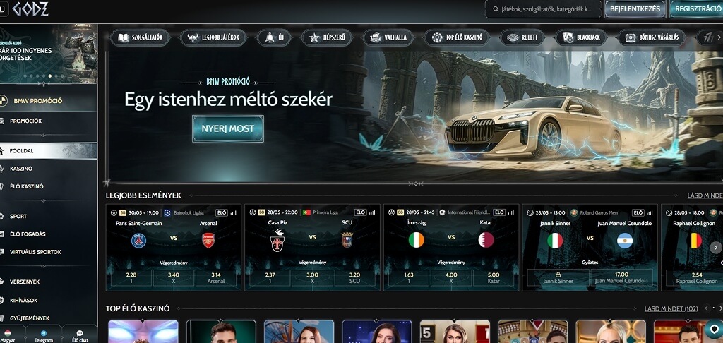 Godz kaszinó felület