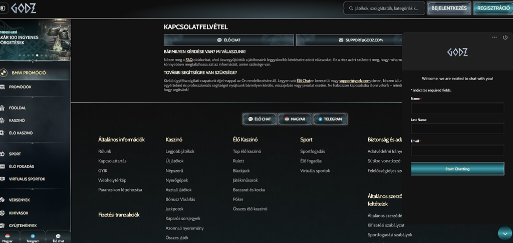 Godz kaszinó ügyfélszolgálat
