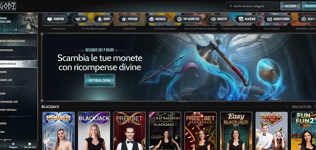 Interfaccia del Casinò Godz