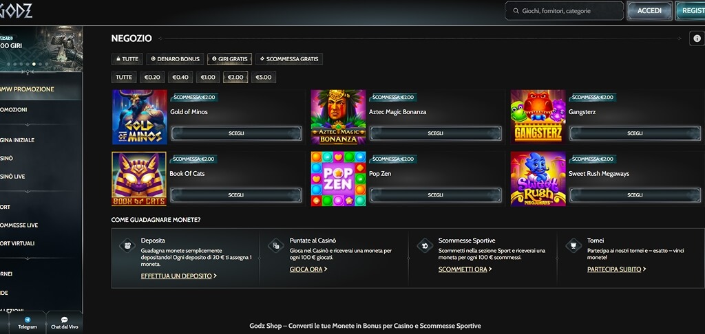 Negozio bonus Godz Casinò